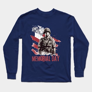 Memorial Day American Soldier with Star Spangled Banner Long Sleeve T-Shirt